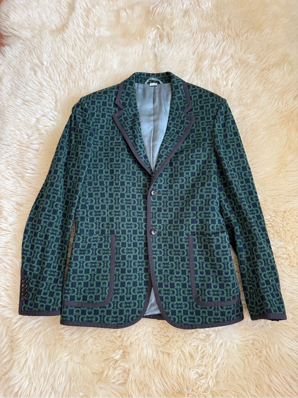 Gucci Green GG Monogram Cotton Wool Blazer Jacket IT 46 | Excellent Condition